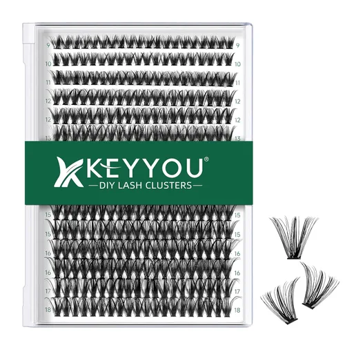 Miniatura 31 de Kit de extensión de pestañas DIY KEYYOU 300 piezas, kit de racimos de pestañas con removedor de pegamento y aplicador, fácil de usar