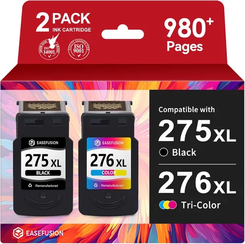 EaseFusion 275XL 276XL Reemplazo para Tinta de Canon 275 y 276 PG-275 CL-276 Cartuchos de Tinta de Color Negro Combo Pack Compatible con Impresora