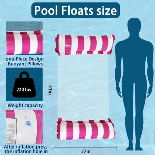Miniatura 4 de Paquete de 3 flotadores inflables para piscina, hamaca 4 en 1, multiusos para adultos, hamaca de agua para natación, playa, flotadores, sillones