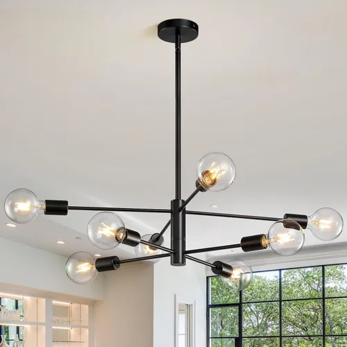Miniatura 9 de KAISITE Lámpara de Araña Moderna Sputnik Luz de Techo 8 Luces Lámpara de Araña Dorada Luz de Comedor Sobre Mesa Altura Ajustable Lámpara de Araña