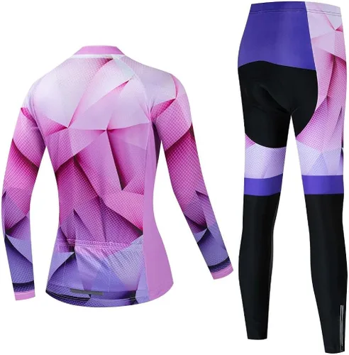Miniatura 2 de Conjunto de jersey de ciclismo para mujer, manga larga, forro polar, ropa de bicicleta, pantalones con acolchado 4D