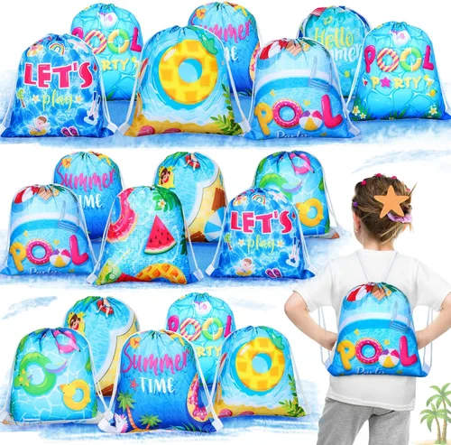 Panelee Bolsas con cordón para fiestas en la piscina, decoraciones de playa para niñas y niños, suministros de fiesta en la piscina (27 piezas)
