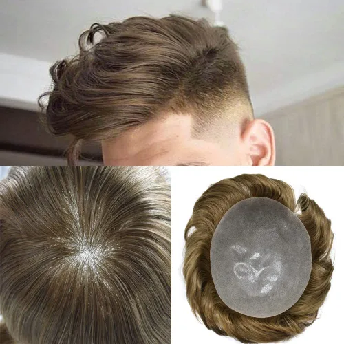Miniatura 89 de Toupee para hombres Sistema de reemplazo de cabello humano real duradero invisible para hombre Toupee Hair Piece para hombres Poly Men Sistema