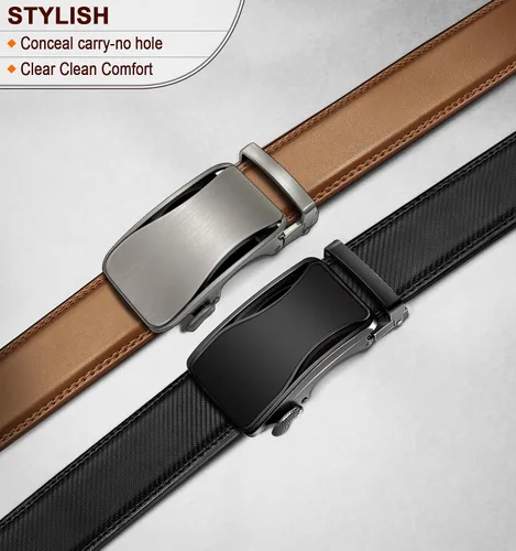 Miniatura 2 de KEMISANT Cinturón de trinquete para hombre, 2 unidades, cinturón deslizante para regalo, vestido casual de 1 38 pulgadas, tamaño ajustable