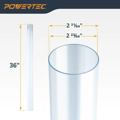 Miniatura 6 de POWERTEC Tubo de PVC transparente de 2-1/2 x 36 pulgadas de largo, 1 tubo de plástico rígido, tubo redondo compatible con accesorio de recolección