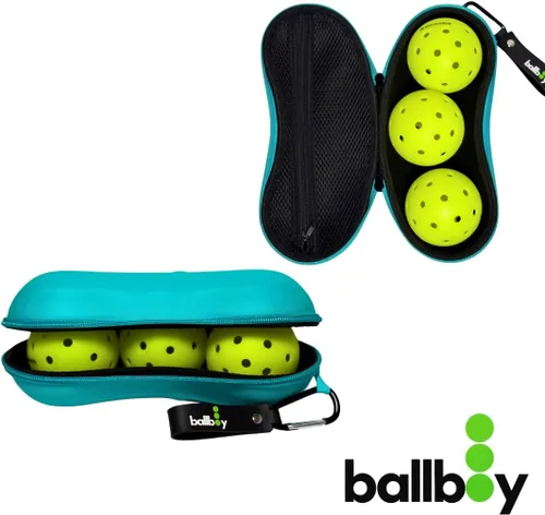 Miniatura 2 de Soporte para pelotas de pickleball - Se engancha a la cerca o bolsa, tiene capacidad para 3 bolas, bolsillo con cremallera para accesorios