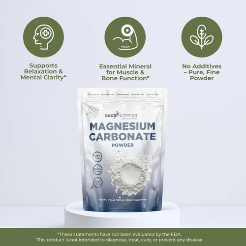 Miniatura 3 de Gade Nutrition - Polvo de carbonato de magnesio puro 17.64 oz, 875 mg por porción, 571 porciones Sin OMG, sin gluten, sin relleno, altamente