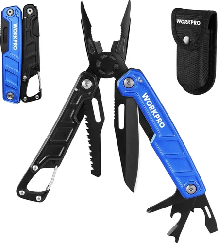 Miniatura 10 de WORKPRO Multiherramienta de 11 en 1 con alicates, clip de bolsillo y funda - Cuchillo multiuso EDC con cierre de seguridad - Cuchillo de bolsillo