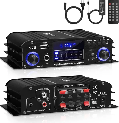 Miniatura 10 de Amplificador de audio para el hogar, receptor estéreo Bluetooth 5.0 amplificador de potencia 100 W x2 inalámbrico HiFi estéreo clase D digital 2
