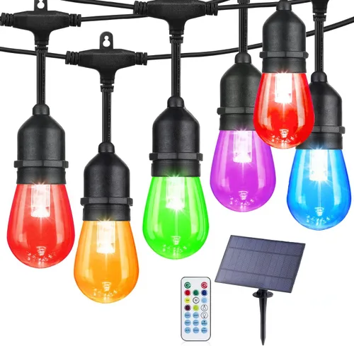 Auroraworld Guirnalda de luces RGB de 24 pies para exteriores, regulables, cambio de color, impermeable, luces LED para patio con control remoto, 12