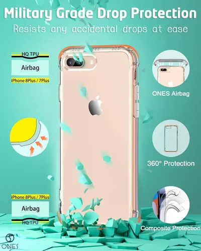 Miniatura 7 de ONES Funda transparente para iPhone 8 Plus/7 Plus, funda delgada de silicona TPU suave, funda protectora militar contra caídas para teléfono