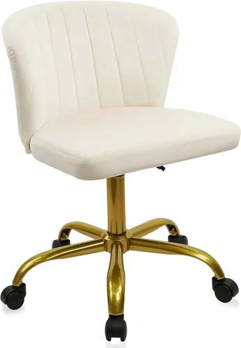CLATINA Silla de escritorio de oficina en casa, sillas de tocador de terciopelo, base dorada, ergonómica, pequeña, bonita, altura ajustable con