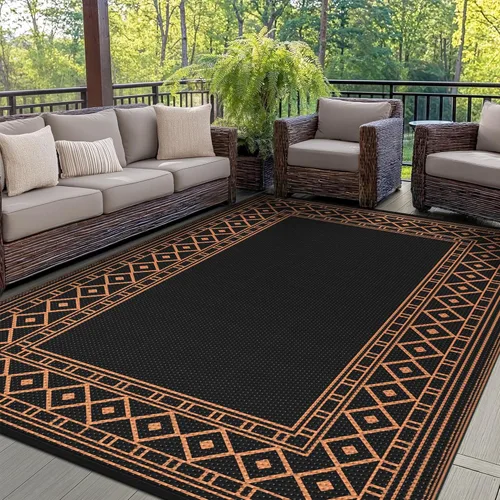 Miniatura 29 de GENIMO Alfombra de Exterior 5'x8' Impermeable para Patio, Alfombra de Paja de Plástico Reversible para Exteriores, Alfombras de Camping para Negro
