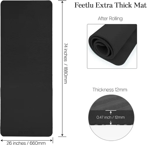 Miniatura 2 de Extra Thick 12mm Exercise Mat – Non-Slip, Joint-Friendly & Cushioned Fitness Mat for Yoga, Pilates & Floor Workouts – Durable, Supportive & Includes