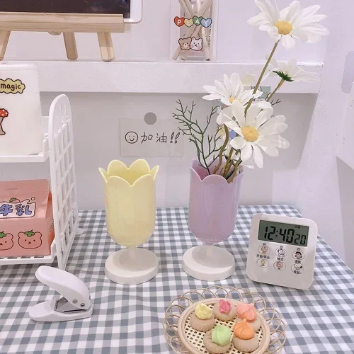 Miniatura 4 de Soporte para bolígrafo para escritorio, soporte de plástico para bolígrafos de tulipán para niña, caja de maquillaje pequeña, lindo organizador