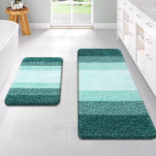 Miniatura 23 de OLANLY Juego de 2 alfombras de baño de microfibra suave y absorbente, antideslizantes, se pueden lavar y secar a máquina, alfombras de baño peludas