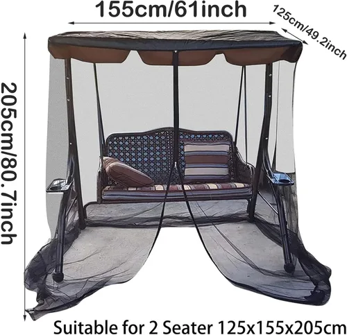 Miniatura 2 de Mosquitera para columpio con techo impermeable, cubierta rectangular de malla para toldo para patio al aire libre, porche, 2/3 plazas, protección