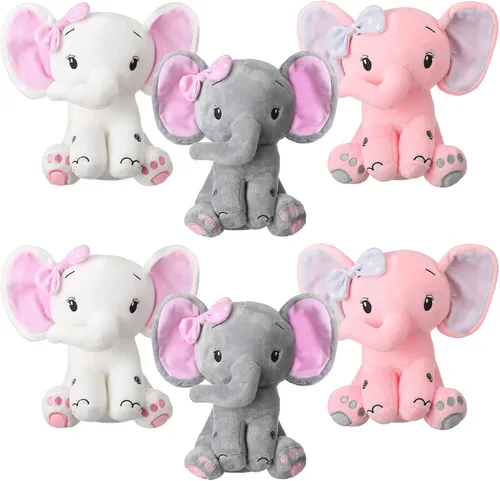 HyDren 6 animales de peluche de elefante de 8 pulgadas, de orejas grandes, regalo para baby shower, niños y niñas, decoración de cama de guardería