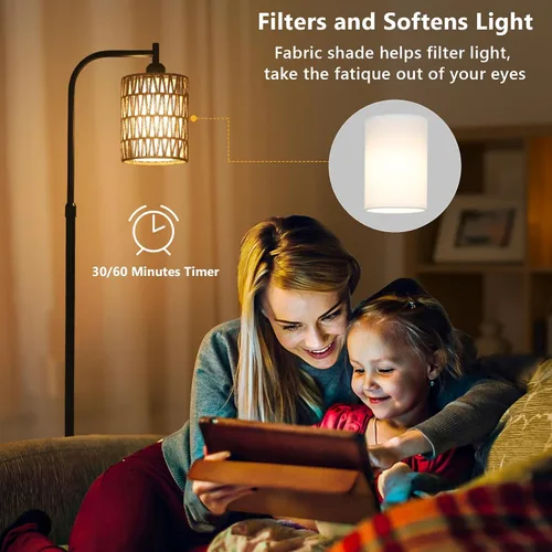 Miniatura 3 de LAMSU Lámpara de pie con control remoto, lámpara de pie de ratán regulable con bombilla LED, lámpara de poste alto industrial negra con pantallas