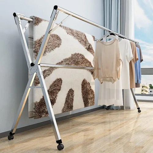 Miniatura 7 de Tendedero de ropa de 63 pulgadas, de acero inoxidable, con ruedas, plegable, para uso en interiores y exteriores, terraza, sótano, lavadero