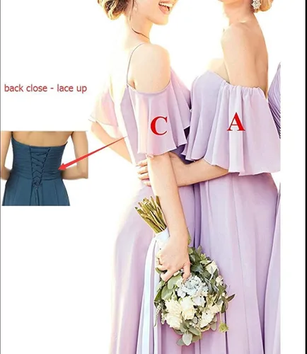 Miniatura 3 de Fanciest Vestido largo de gasa con hombros descubiertos para dama de honor para mujer