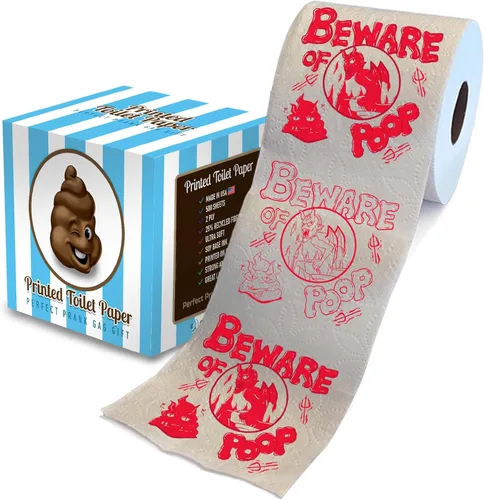 Printed TP Papel higiénico impreso con texto en inglés "Beware of Devil" de Halloween, rollo de papel higiénico aterrador para sorpresa, broma, Rojo