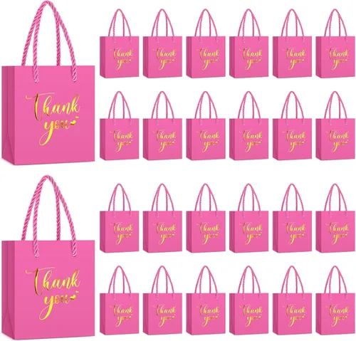 Miniatura 14 de Honoson 30 mini bolsas de regalo con asa de 4 x 2.75 x 4.5 pulgadas, pequeña bolsa de agradecimiento de papel de aluminio para boda, baby shower