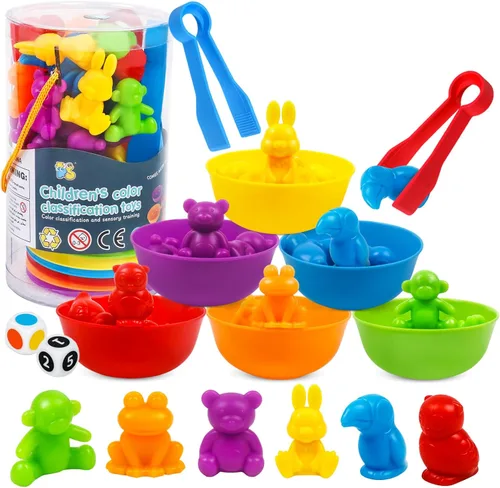 Miniatura 9 de USATDD Juguetes de dinosaurios para contar con clasificación de colores, juegos de apilamiento con cuencos, actividades de aprendizaje preescolar