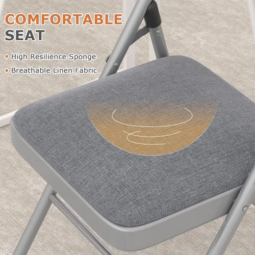 Miniatura 6 de VECELO Paquete de 4 sillas plegables acolchadas, asiento y respaldo acolchados cómodos con marco de acero, para oficina, interiores y exteriores