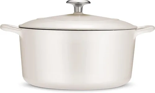 Miniatura 4 de Tramontina Bestow - Olla para horno holandés de hierro fundido esmaltado con tapa, redonda, 5.5 cuartos de galón, color blanco mate