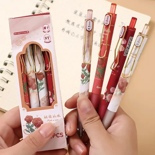 Miniatura 2 de MOZXIRZ 4 piezas de bolígrafos de gel retráctiles con flores, tinta negra, 0.5mm, para niñas/mujeres, lindos, estéticos, bolígrafos para Flor-1
