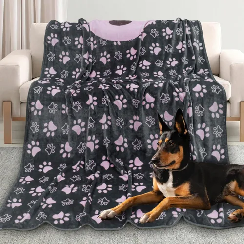 Miniatura 17 de Manta Suave para Perros para Perros Grandes - Manta Mullida para Mascotas para Gatos y Cachorros, Manta Reversible con Diseño de Huellas de Pata gris