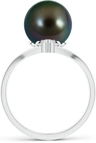 Miniatura 2 de Angara Anillo solitario de perlas cultivadas de Tahití natural para mujeres, niñas en plata de ley, oro macizo de 14 quilates, regalo de joyería
