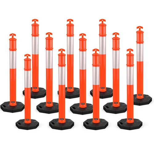 Miniatura 20 de BATTIFE Poste delineador de 45 pulgadas con base, conos de delineador de tráfico naranja con collar reflectante para práctica de conducción