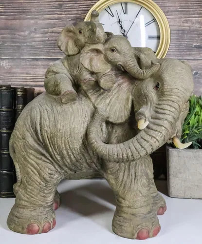 Miniatura 2 de Ebros - Estatua de elefante de vida silvestre y 2 terneros a cuestas, 10.5 pulgadas de alto, resina de safari, elefantes, escultura familiar