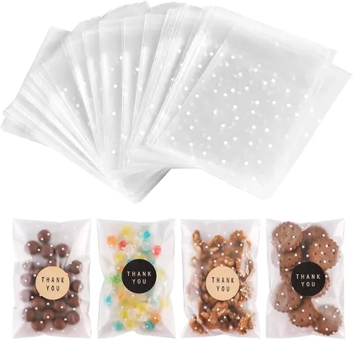 Miniatura 14 de NPLUX Paquete de 100 bolsas de celofán autosellantes transparentes para galletas y golosinas "Gracias" para obsequios y dulces con calcomanías
