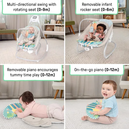 Miniatura 4 de Ingenuity SimpleComfort Piano Playtime - Columpio y balancín 4 en 1 para bebé, calma y crece con el bebé, columpio giratorio en 3 direcciones, 6