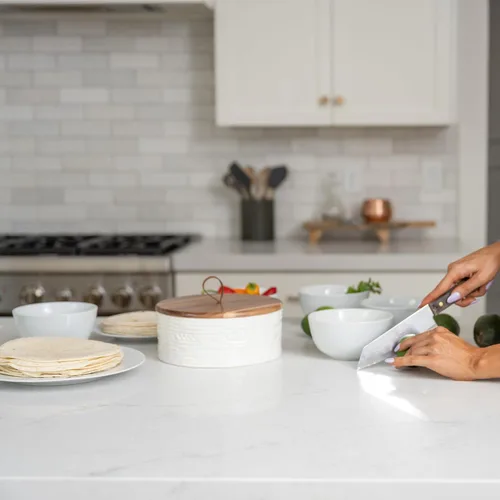 Miniatura 7 de Auténtico calentador de tortillas de madera y cerámica, soporte para tortillas con tapa, calentador de pan, soporte para panqueques, caja Roti, 8.5