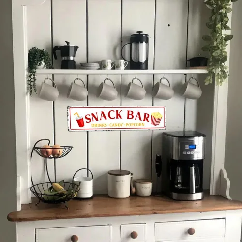 Miniatura 6 de Letrero de metal con diseño de palomitas de maíz para snack bar, bar, bar, cafetería, cocina, decoración de pared del hogar, regalo novedoso, 16 x 4