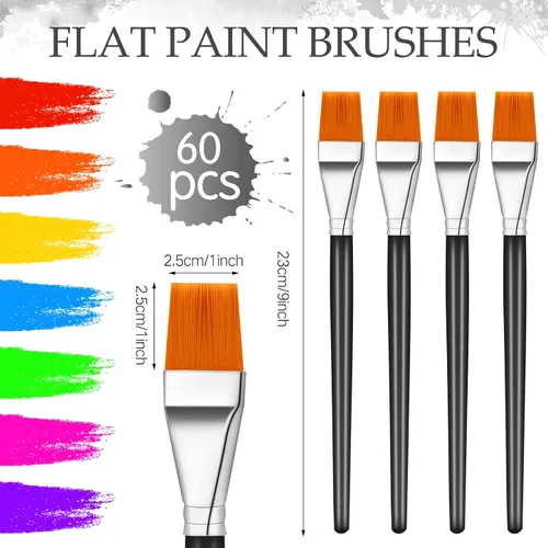 Miniatura 2 de Crtiin 60 pinceles planos para pintura acrílica, pinceles grandes de pintura acrílica a granel, pinceles de pintura para acuarela, detalles de óleo