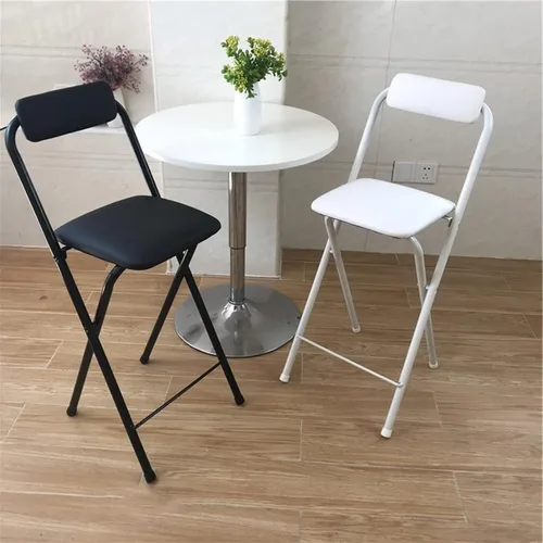 Miniatura 4 de Taburete de bar plegable con respaldo, estilo moderno/minimalista, negro/blanco, asiento de piel sintética, 3 opciones de altura: 25.5/27.5/29.5