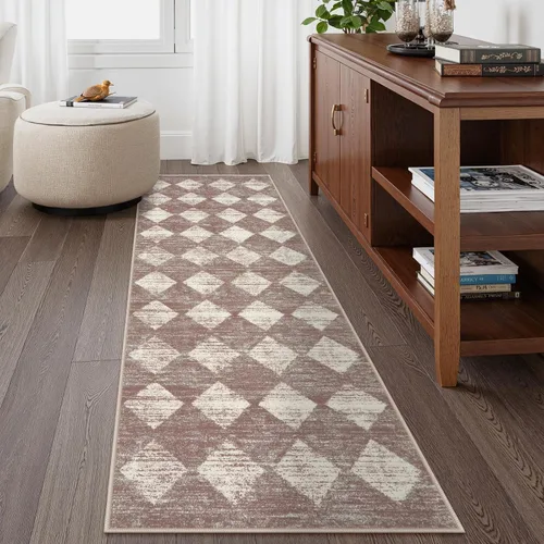 Lahome Alfombra Marroquí Treills - Alfombra de Pasillo 2x6 Pies Beige Lavable Alfombras de Pasillo para Corredor 6 pies Antideslizante, Lana