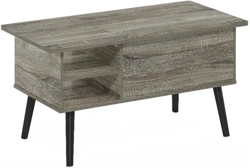 Miniatura 8 de Furinno Jensen - Mesa auxiliar de madera con parte superior elevadora de patas con compartimento oculto y estante lateral abierto para sala
