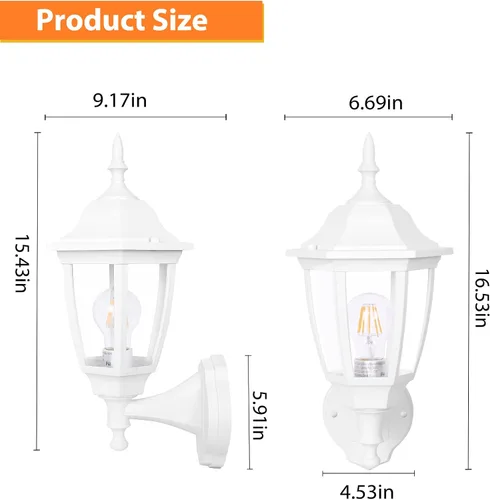 Miniatura 2 de FUDESY Farol de Pared para Exteriores, Aplique de Pared Impermeable para Exterior, Lámpara de Porche Delantero Blanca de Montaje en Pared para Negro