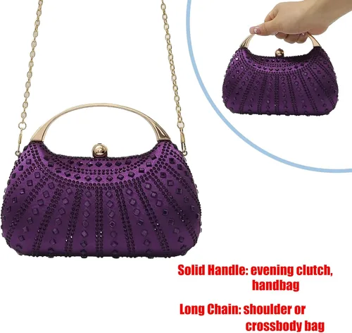 Miniatura 6 de HUANG ZHUANG Elegante bolso de mano de cristal con diamantes de imitación para mujer, bolso de fiesta, boda, baile de graduación, bolsa brillante