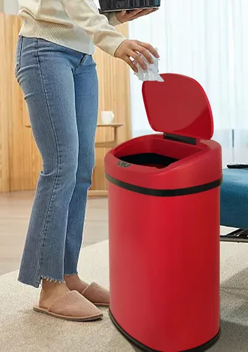 Miniatura 2 de Cubo de basura de acero inoxidable de 50 litros/13 galones, sin contacto y movimiento para cocina, con tapa, cubo de basura automático de metal