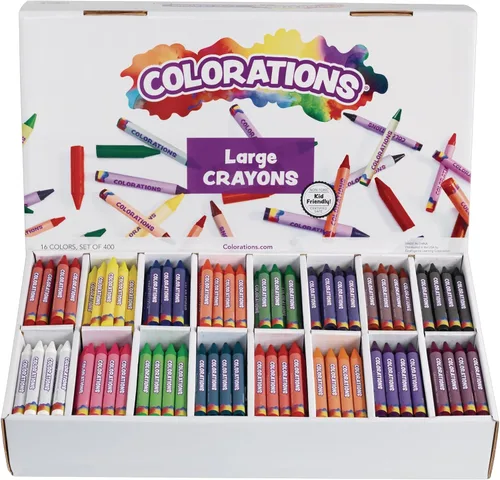 Colorations Paquete de crayones grandes para el aula, 400 unidades, 16 colores, no tóxicos, suministros escolares para niños, crayones jumbo a