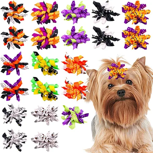 Miniatura 10 de PET SHOW 20 unidades/10 pares de moños rizados para el pelo de perros con bandas de goma para perros pequeños y medianos, en espiral