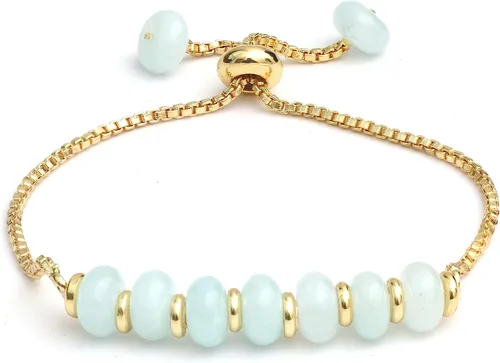 Miniatura 29 de Gempires - Pulsera de cuentas redondas naturales, chapada en oro amarillo de 14 quilates, joyería hecha a mano, pulseras ajustables para mujer