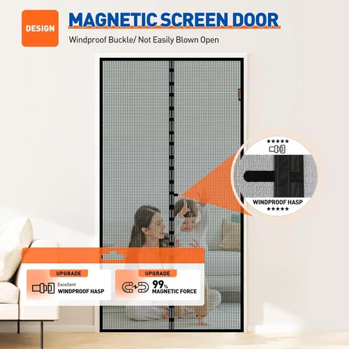 Miniatura 4 de MAGZO Puerta de Malla Magnética para Puertas de Tamaño 36 x 82 Pulgadas, Tamaño de Malla 38" x 83" Imán Fuerte Malla de Puerta con Gancho y Velcro